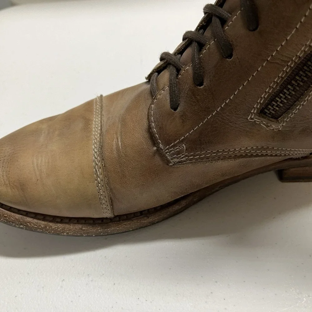 Bed Stu Boots Bonnie Lace Up Combat Ankle Brown‎ Distress Leather Size 8.5 Boho